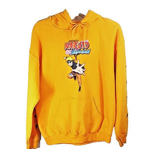 Naruto Shippuden Graphic Sweatshirt Hoodie Shonen Jump Yellow Pocket Size Medium